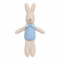 Cute plush rabbit toy wearing blue checkered overalls and bow tie, soft fabric doll for kids. - Blue Bow Tie Rabbit Doll