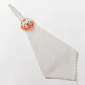 Hanging hand towel detail view, soft absorbent fabric with cute animal plush decor for kitchen. - Orange Lion White Hand Towel