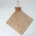 Cute brown bear hanging hand towel, soft absorbent kitchen bathroom square facial wash towel. - Brown Bear Khaki