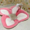 Baby flower bath mat soft plush infant safety shower cushion pink clover design SKU item - Pink Edge White Leaf with Buckle
