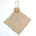 Khaki hanging hand towel with fabric flower decor, absorbent quick-dry square washcloth. - Khaki Flower Khaki