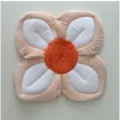Baby flower bath mat soft plush infant safety bathing cushion floral support cushion for newborn - Khaki Edge White Leaf with Buckle