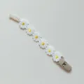 Cute daisy baby pacifier clip strap, white floral teething soothing toy holder for infants. - Yellow