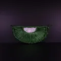 Vue de détail du sac à main croissant semi-circulaire tissé à la main vert foncé poche intérieure. - Vert
