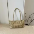 Sac à épaule tissé vintage pour femmes, cabas décontracté et élégant avec anses pour usage quotidien. - Jaune