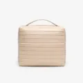 Trousse de toilette beige à rayures avec poignée, boîte de rangement pratique pour voyage. - Abricot