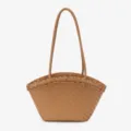 Sac cabas en cuir tressé marron élégant sac panier bandoulière femme mode quotidienne - Orange