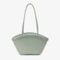 Sac cabas en cuir tressé vert clair, sac à main panier coquillage style coréen femme. - Vert