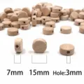 Natural beech wood flat round spacer beads, 15mm DIY loose beads with 3mm hole for crafting. - Flat Bead / Diameter 15mm Thickness 7mm Hole 3mm / Natural Wood Color