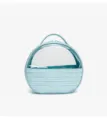 Vue détaillée de la trousse de maquillage bleu clair avec fenêtre transparente. - Bleu clair