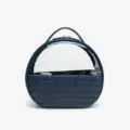 Borsa cosmetica rotonda da donna, grande organizer per trucco da viaggio con finestra e manico. - Blu Marino