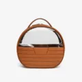 Borsa cosmetica trasparente rotonda con manico grande capacità organizzatore trucco marrone. - Marrone