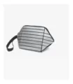 Silver geometric panel clutch bag with wrist strap, trendy portable zipper pouch for daily use. - Silver