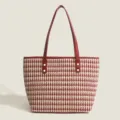 Stylish red and white houndstooth tote bag for women large capacity classic shoulder bag. - Red