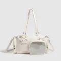 Sac ita anime blanc grande capacité cabas sac bandoulière épaule avec poche filet et nœud. - Blanc