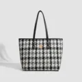 Klassieke zwart-witte tweed shopper tas voor dames, retro casual shopper schoudertas. - Zwart en Wit