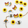 Wooden beads mixed shapes butterfly sunflower bee rainbow DIY craft accessories decor - Chrysanthemum 2