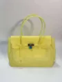 Yellow PVC jelly tote bag, large capacity shoulder handbag with top handles and lock design. - Milky Yellow Medium