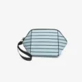 Light blue geometric cosmetic bag with black wrist strap, stylish portable makeup clutch pouch main - Light Blue