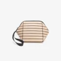 Élégante pochette géométrique beige avec dragonne, trousse de maquillage portable. - Abricot