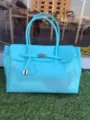 Turquoise PVC jelly handbag, large capacity shoulder tote bag with lock and straps. - Medium Lake Blue