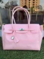 Pink PVC jelly bag large capacity tote handbag stylish shoulder purse for daily use - Cherry Blossom Pink - Medium