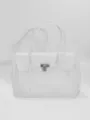 White fashion shoulder tote bag with classic lock hardware, stylish everyday casual handbag - White Medium