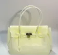 Sac a main cabas gelee PVC jaune clair avec serrure, sac epaule mode pour style quotidien femme - M / Jaune Nuageux