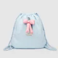 Lichtblauwe trekkoord rugzak met roze strik schattige casual dagrugzak voor dames - Blauw