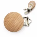 Wooden beech pacifier clip detail with round wood bead and metal fastener for DIY baby teething. - 3cm / No Hole / Natural Wood Color