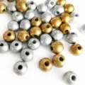 Perles en bois d or argent 6-30mm DIY perles en vrac rondes accessoires de bijoux en bois - 6mm (Trou de 2mm) / Argent