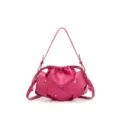 Sac bandoulière en cuir rose pour femme, sac à main plissé élégant avec cordon et décor en métal. - Rose rouge