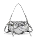 Sac porté épaule métallisé argenté, sac bandoulière tissé élégant pour les femmes. - Argent