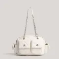 Sac à bandoulière matelassé style coréen multi-poches sac de moto sac cabas pour navette - Blanc
