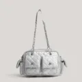 Sac a bandouliere matelasse argente avec plusieurs poches et chaine pour femmes - Argent