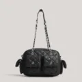 Sac à main matelassé rétro style coréen multi-poches pour femmes travail quotidien - Noir