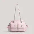 Sac à bandoulière matelassé rose avec chaîne et poches multiples pour les femmes. - Rose