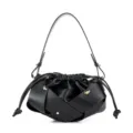Black women's woven pleated shoulder bag stylish top handle crossbody handbag for daily use. - Black
