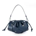 Dark blue women pleated shoulder bag, stylish drawstring crossbody bag with chic strap design. - Dark Blue
