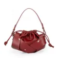 Burgundy pleated shoulder bag women stylish retro crossover strap designer crossbody handbag - Burgundy
