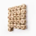DIY 12mm Beech Wood Alphabet Letter Square Beads Kids Educational Toy Dice Craft DIY - Natural Wood Color