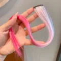 Bunte Clip-in Haarverlängerung für Mädchen, rosa synthetische Glitzer Haarsträhne. - Ohrfärbe-Haarteil / 1 Stück/Packung / Rosa