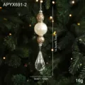 Christmas tree hanging ornament pearl glitter bead teardrop crystal pendant decoration - White (APYX691-2)