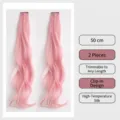 Extensions de cheveux bouclés synthétiques roses à clip, 50cm, set de 2 pour filles. - Cheveux Bouclés à Clip Unique / 2 Pièces/Paquet (50cm) / Rose Sakura