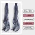 Extension de cheveux bouclés gris fumée clip-in perruque synthétique 2pcs 50cm fibre mate - Cheveux Bouclés à Clip Unique / 2 Pièces/Paquet (50cm) / Bleu Fumé