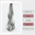 Extension de cheveux bouclés gris 50cm 1Pc Postiche synthétique à clip pour filles - Cheveux Bouclés à Clip Unique / 1 Pièce/Pack (50cm) / Gris Thé Blanc
