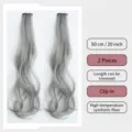 Extensions de cheveux synthétiques 50cm ondulées 2 pièces à clipser fibre mate gris - Cheveux Bouclés à Clip Unique / 2 Pièces/Paquet (50cm) / Gris Thé Blanc