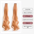 Extensions de Cheveux Clip Enfant Miel Orange Rose Ondulé 50cm 2Pcs Synthétique - Cheveux Bouclés à Clip Unique / 2 Pièces/Paquet (50cm) / Rose Mandarine