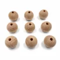 Cuentas redondas de madera de haya natural para chupeteros y juguetes de dentición. - 10mm / Color madera natural