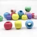 Colorful wooden loose beads detail shot, large hole macaron round beads for DIY jewelry crafts. - Multicolor